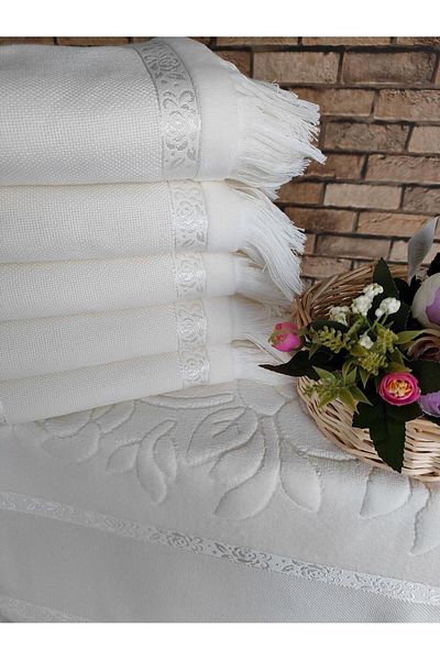 sarra Sarra 6 τεμαχίων με κρόσσια 50x90cm Πετσέτα Εταμίνης - Κρέμα