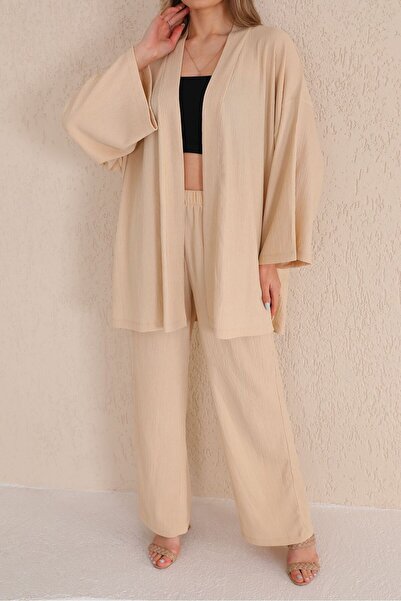 YAKAMEL Set kimono bej - Rochie de vară, subțire și fluidă pentru femei