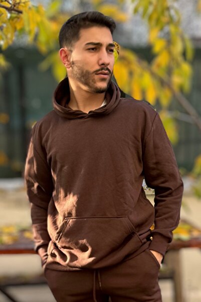 YAKAMEL Men's Oversize Hooded and Kangaroo Pocket 3 Thread Sweatshirt