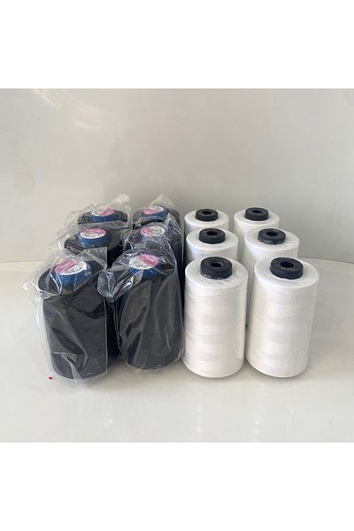 TDM Set of 12 - No. 120 Polyester Black and White Sewing Thread