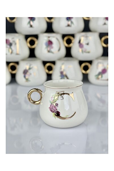 Moddaev كوب أكار بورسلين ذهبي مطلي بالأحرف C