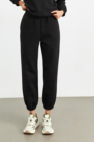 YAKAMEL Pantaloni de trening negri pentru femei, cu 3 fire, cu buzunare, cu t...