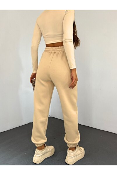 YAKAMEL Γυναικείο φαρδύ παντελόνι φόρμας με ελαστική μέση, τρεις κλωστές και ...