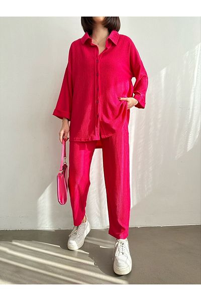 BEJNA Set cămașă pentru femei fucsia cu mânecă dublă de jos