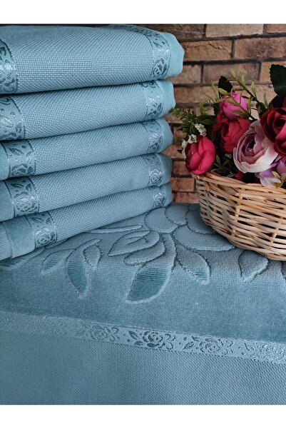 sarra Петроль-синій 50x90 см Sarra 6-панельний бахроманий рушник з мереживом