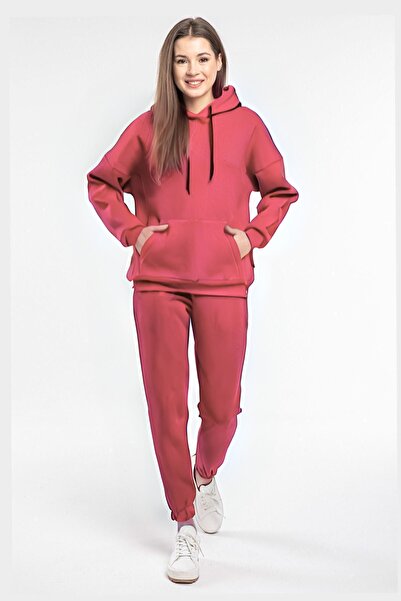 YAKAMEL Γυναικείο σετ φόρμας με κουκούλα από 3 κλωστές τύπου μούρι