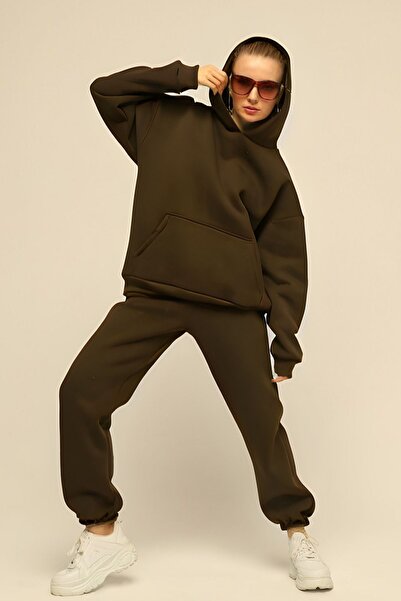 YAKAMEL Γυναικείο σετ φόρμας χακί με 3 κλωστές