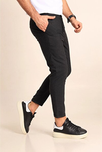 YAKAMEL Men's Smoked Stretch Jogger Fabric Trousers Lace-up Waist Double Leg ...