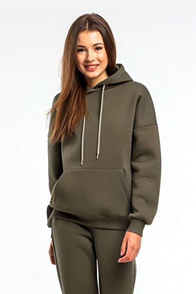 YAKAMEL للنساء - سويت شيرت بجيب الكنغر بقلنسوة 3 خيوط