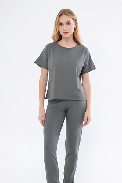 YAKAMEL Kadın Kısa Kollu Penye Yazlık Salaş Dökümlü Eşofman Takımı