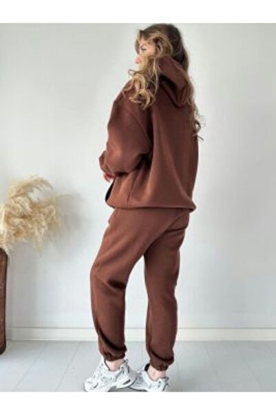 YAKAMEL Unisex Γυναικείο Σετ Φούτερ με κουκούλα Oversize - 3 Κλωστές