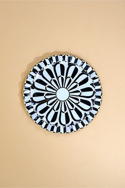 Glore Destina Black Gold Gilded Glass Cake Plate Set for 6 Persons