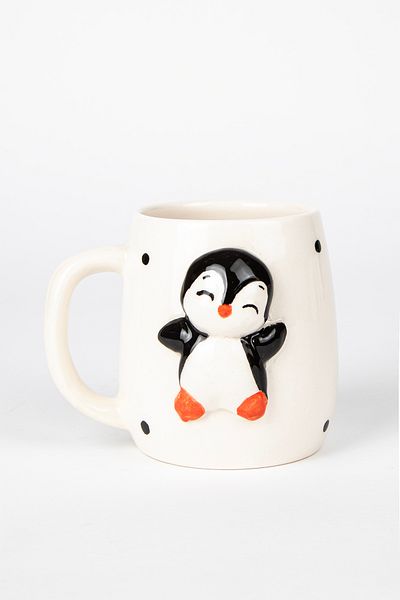 Loomart Ceramic Penguin Figured 3D Embossed Handmade - 400ml Cup Mug