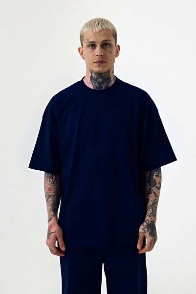 YAKAMEL Unisex tamnoplava batik majica 100% pamuk Oversize kroj muška T-shirt...