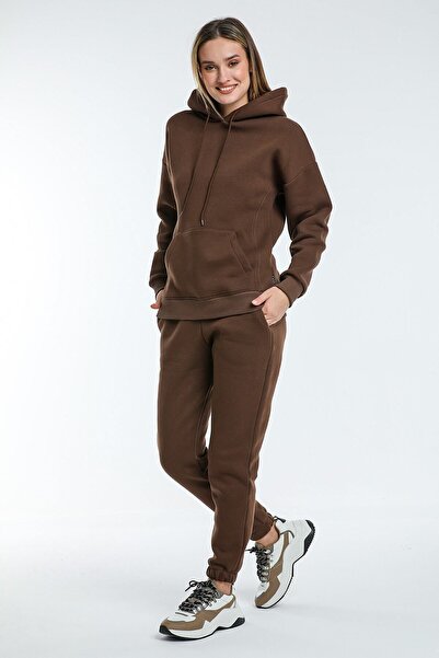 YAKAMEL Women's 3 Thread Puff Tracksuit Set - Elastic Leg