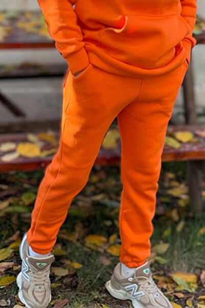 YAKAMEL Erkek TURUNCU Unisex Jogger Eşofman Altı 3 İplik Kalın Kışlık