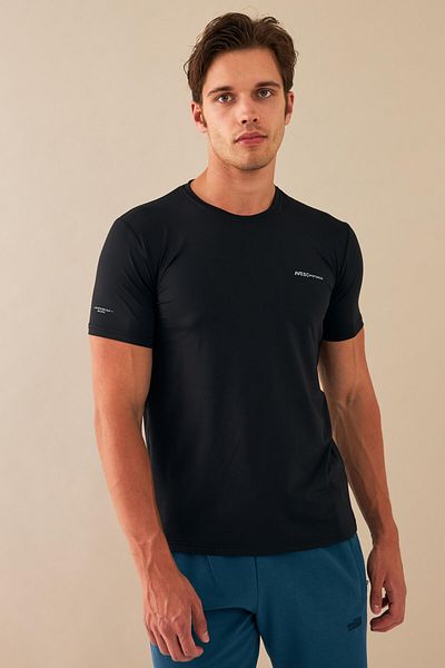 Escetic Μαύρο αθλητικό μπλουζάκι Slimfit Mini Jacquard Fabric - Crew Neck, Breathable - T0087