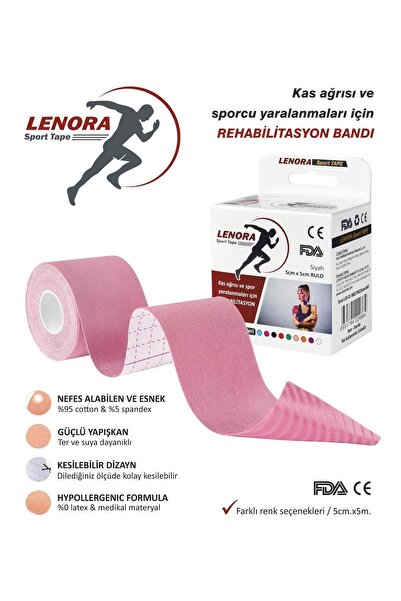 LENORA Kinesiology Ağrı Bandı Pembe 5 Metre X 5 Cm Sporcu Bandı