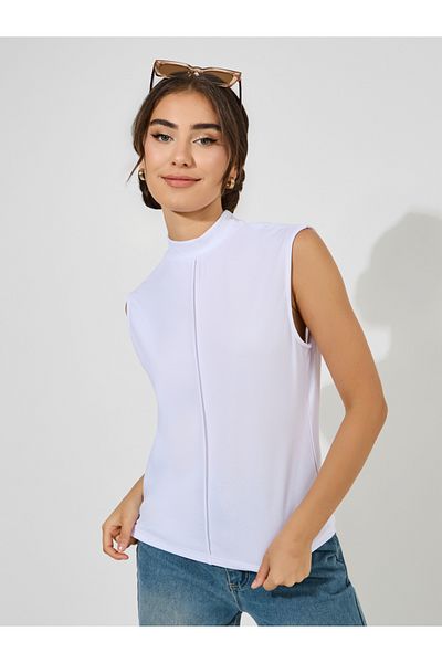 Styli Solid Sleeveless High Neck T-Shirt