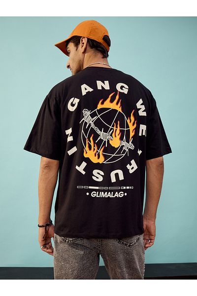 Mascln Sassafras By Styli Back Graphic Print Oversized T-Shirt