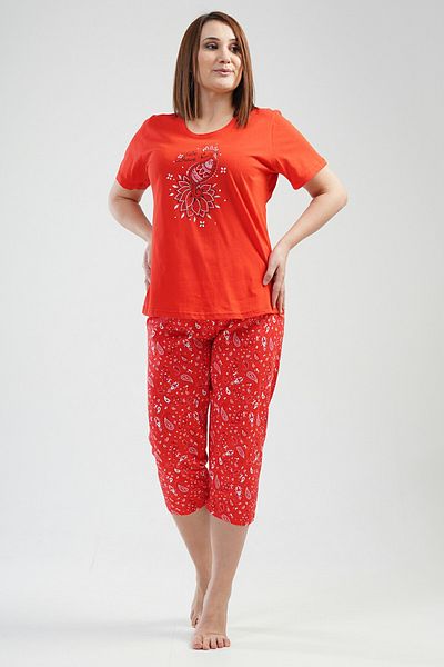 VİENETTA Σετ γυναικείες πιτζάμες με κοντό μανίκι Capri Plus Size Cotton - 111458