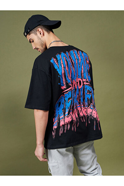 Mascln Sassafras By Styli تي شيرت كبير الحجم مطبوع عليه عبارة Young & Reckless