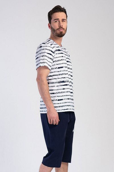VİENETTA Men's Capri Short Sleeve Cotton Pajama Set - 311191