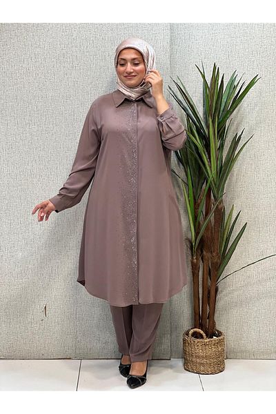 Butik büyük beden Sprinkled Stone Detailed Tunic