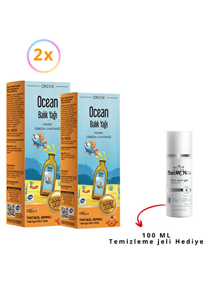 Ocean Omega 3 Portakal Aromalı Balık Yağı Şurubu Çocuklar İçin 150 ml X2 & (yüz temizleme jeli hediye),