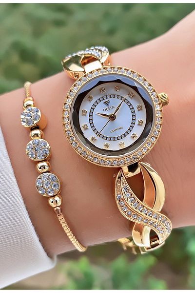 Fiesta Gold Yellow Steel Cord Bridal, Engagement, Wedding Wristwatch - Bracelet