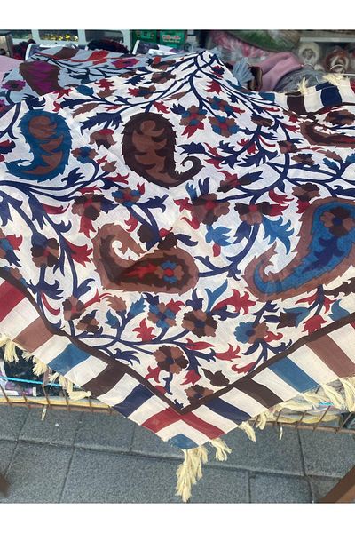 Safir Tuhafiye 110 cm x 110 cm Βαμβακερό ινδικό κασκόλ - ινδική γραφή