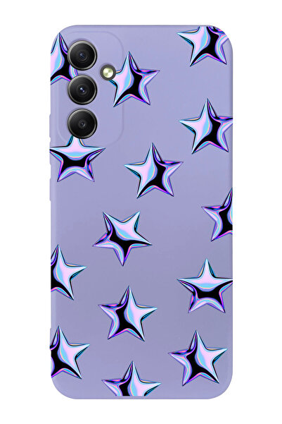 shoptocase Galaxy A34 Compatible Purple Stars Patterned Suede Silicone Launch...