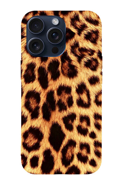 shoptocase Iphone 15 PRO Uyumlu Leopar Baskılı İç yüzeyiMikrofiber Kaplı Tele...