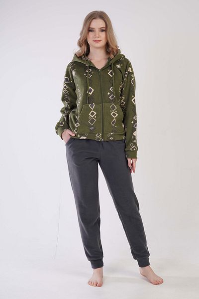VİENETTA Γυναικείο σετ πιτζάμες με φερμουάρ Fleece με μακρυμάνικο κουκούλα - Off Shoulder