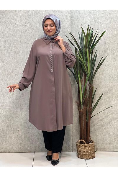 Butik büyük beden S Stoned Front Tunic