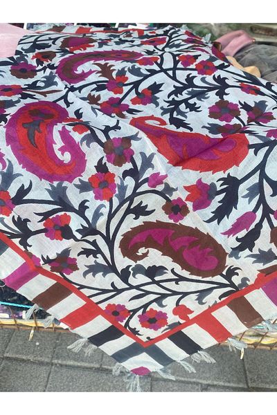 Safir Tuhafiye 110 cm x 110 cm Βαμβακερό ινδικό κασκόλ - ινδική γραφή