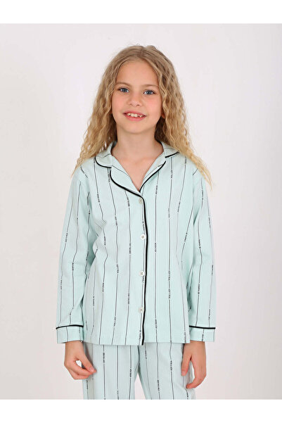 vitmo Κοριτσίστικο μακρυμάνικο σετ πιτζάμες με κουμπιά Stay Focused Mint