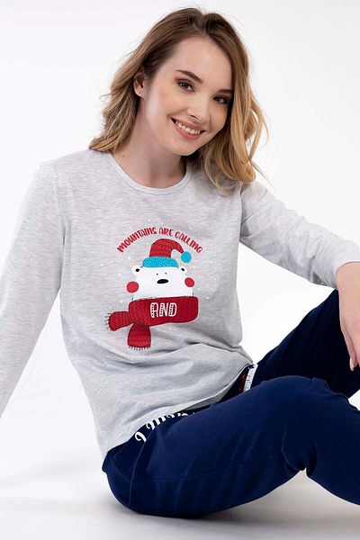 VİENETTA Cotton Women's Long Sleeve Pocket Pajama Set 
 , 303286