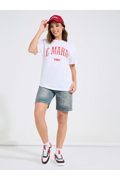 Styli Oversized Le Marias Slogan Print Round Neck T-Shirt