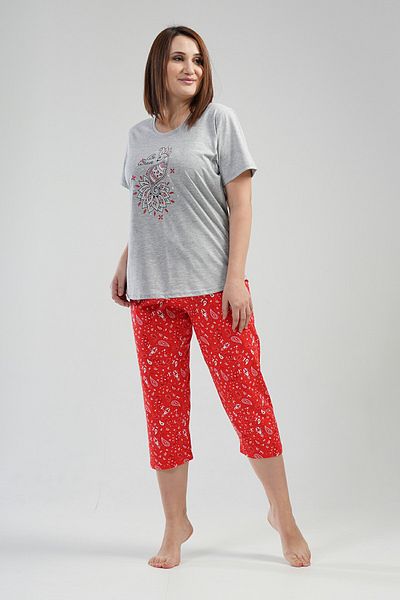 VİENETTA Σετ γυναικείες πιτζάμες με κοντό μανίκι Capri Plus Size Cotton - 111458