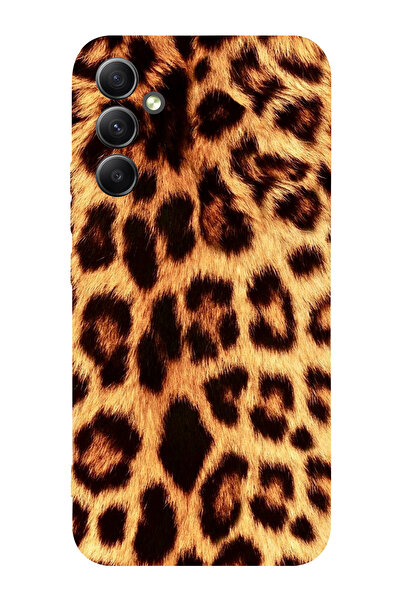 shoptocase Galaxy A34 Uyumlu Leopar Baskılı İç yüzeyiMikrofiber Kaplı Telefon...