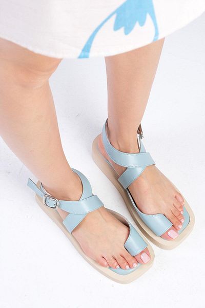 Mio Gusto Sandale de damă Belita din piele naturală, albastră, flip flop