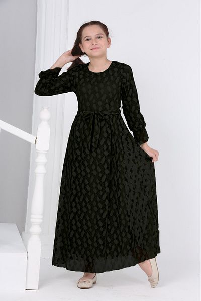 Asortik Kids Rochie lungă de hijab pentru fete cu model guipur - căptușită