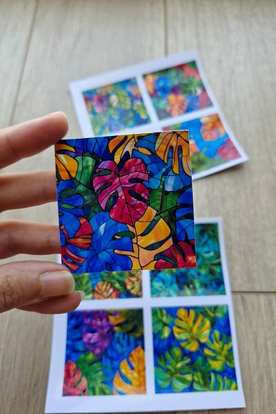 Mona Craftist Set de 8 bucăți de autocolante colorate cu vitralii pentru bază de cămilă - Bullet Journal, laptop, termos, pătrat de sticlă și Monstera