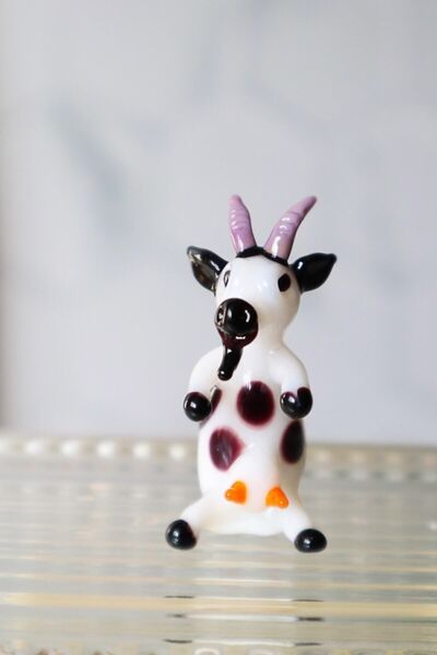 ADAMODART Keçi Figürlü Dekoratif Cam Tereyağlık & Peynirlik