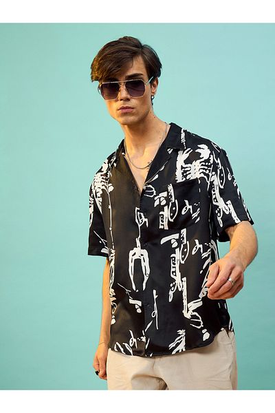 Mascln Sassafras By Styli Satin Graphic Print Relaxed Fit Shirt