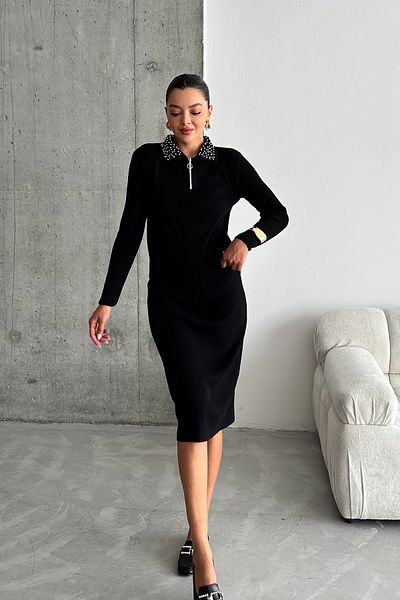 MODAGEN Set de tricotaje negre - Set guler cu jumătate de fermoar și partea de jos