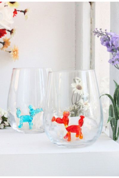 ADAMODART Red Blue Balloon Dog Figure 2 Pieces Water Glasses