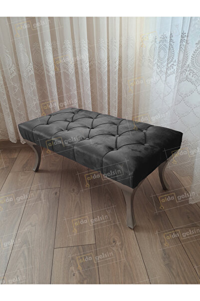 aldagelsin Kapitoneli Ayak Ucu Kapı Önü Antre Bench Puf Gümüş Ayak (110*45)