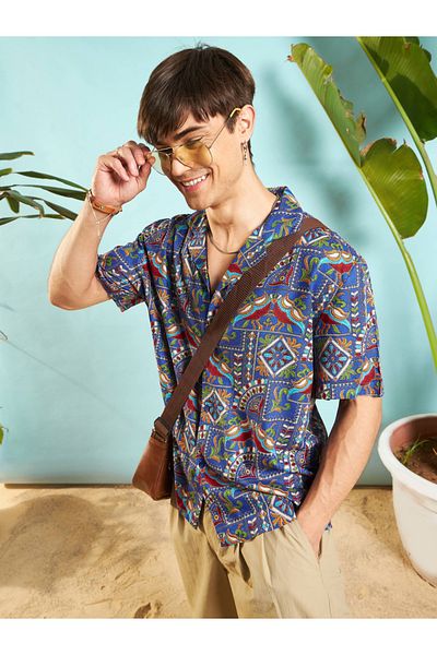 Mascln Sassafras By Styli Ethnic Print Relaxed Fit Shirt